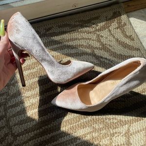 Baby pink velvet heels